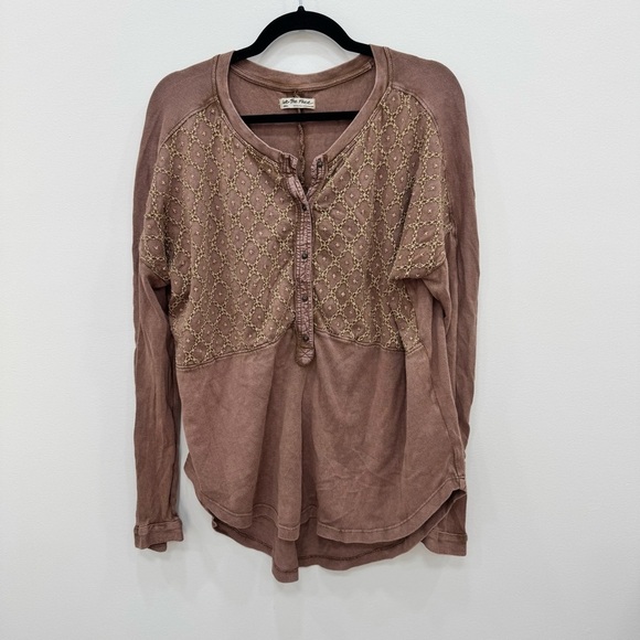 Free People Free Spirit Henley Top in Red Clay Combo Thermal Sz Small brown - Picture 3 of 7